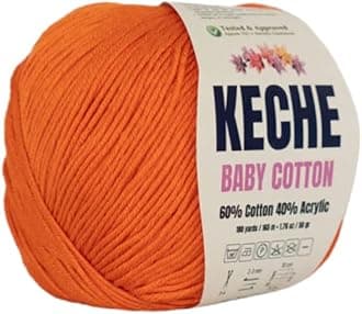 Keche Cotton Yarn, 60% Cotton 40% Acrylic Yarn, Soft Cotton Yarn for Crochet and Knitting, Amigurumi Yarn 1 Skein/Ball 1.76 Oz (50g) / 180 Yrds (165m) - Orange