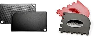 Lodge LDP3 Reversible Grill/Griddle, 9.5-inch x 16.75-inch & SCRAPERGPK Durable Grill Pan Scrapers, Red and Black, 2-Pack