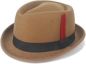 WANGQIANLI Hipster Fedora Hat Fashion Winter Spring Felt Wool Red Feather Ladies Hat Panama Hat Men's Jazz Hat Knight Cap (Color : Khaki, Size : 56-58cm)