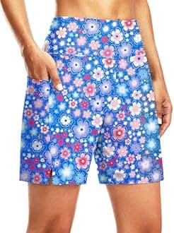 G Gradual Women's 7" Long Swim Board Shorts High Waisted Quick Dry Beach Swimming Shorts for Women with Liner Pockets