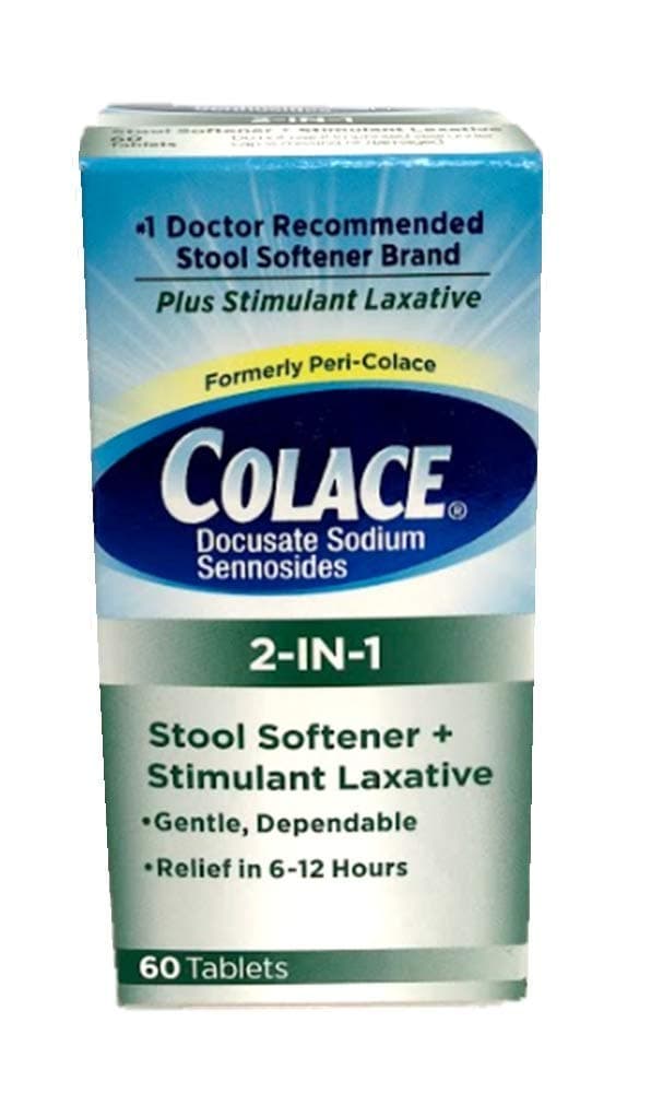 Colace2-in-1 Stool Softener + Stimulant Laxative, 60 Tablets (Pack of 2)