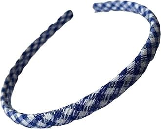 Gingham Hair Accessories for School Alice Band Slim Headband Scrunchy Clips (M&R Royal Blue White Gingham Slim Alice Headband)