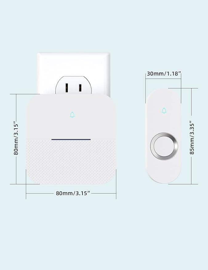 Wireless Doorbell with 2 Receivers, 1ft Range Loud Enough with 4 Volume Levels (White)