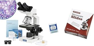 OMAX 40X-2000X LED Binocular Microscope Bundle with Slides, Cover Slips & Cleaning Paper