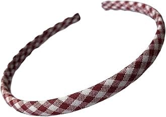 Gingham Hair Accessories for School Alice Band Slim Headband Scrunchy Clips (M&R Burgundy White Gingham Slim Alice Headband)