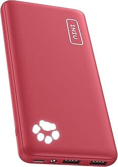 INIUPortable Charger, USB C Slimmest Triple 3A High-Speed 10000mAh Phone Power Bank, Flashlight External Battery Pack Compatible with iPhone 15 14 13 12 11 X Samsung S21 S20 Google LG iPad, etc (Red)