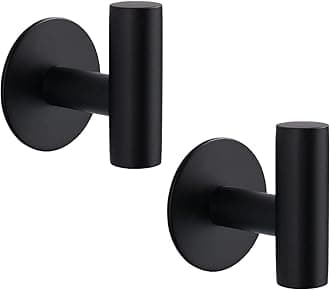 YUET 2 Pcs Bathroom Towel Hook Adhesive,Stick on Metal Coat Hooks Robe Hook SUS 304 Stainless Steel Heavy Duty Door Hanger Towel Robe Clothes Closet Sponges Holder for Bathroom Hotel (Black)