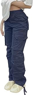 Viatabuna High Waisted Cargo Pants for Women Baggy Y2k Straight Wide Leg Pants with Pockets Streetwear
