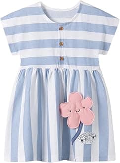 LMYOVE Toddler Girls Summer Casual Dress, Little Girls Cartoon Print Short Sleeve Dress 2-6Y