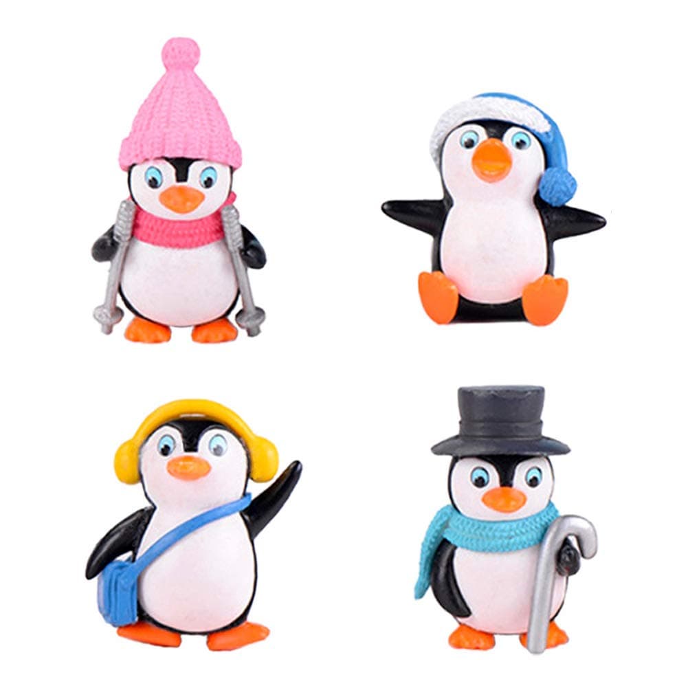 Cute Penguin Figures - 4 Pcs Mini Penguin Figurines Set, Cake Topper & Fairy Garden Decoration