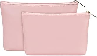 Makeup Bag Small Cosmetic Bag for Purse 2 Pack Small Make Up Pouch Vegan Leather Cute Travel Pouch with Zipper for Women, Pink