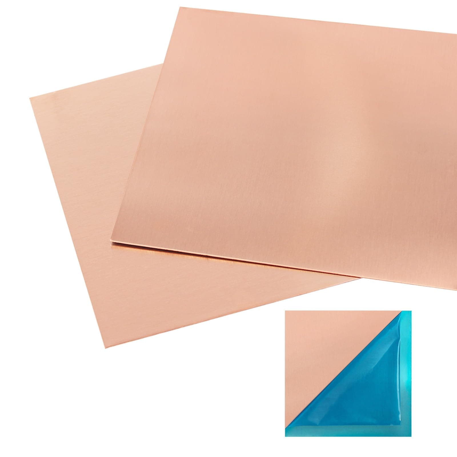 Chudeng 2 Pcs 99.9%+ Pure Copper Sheet, 6" x 6", 24 Gauge(0.51mm) Thickness, Film Attached