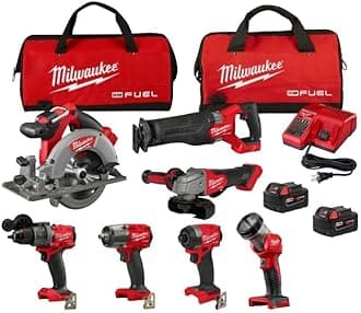 M18 FUEL 18V Lithium-Ion Brushless Cordless Combo Kit with Two 5.0 Ah Batteries, 1 Charger, 2 Tool Bags (7-Tool)