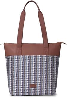 ZOUK Printed Women's Jute Handcrafted Vegan Leather Everyday Tote