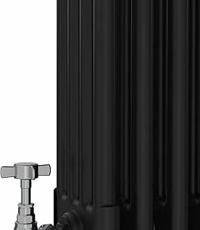Warmehaus Traditional Cast Iron Style Black Quadruple Column Vertical Tall Radiator 1800x380mm Perfect for Bathrooms, Kitchen, Living Room