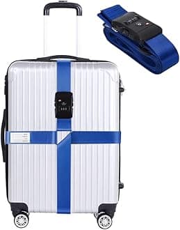 Luggage Straps for Suitcases TSA Approved Heavy Duty Adjustable Travel Belt Cross Suitcase Belts Luggage Tags with Name ID Card Travel Accessories Fit for 20-32 Inch Suitcase (Blue)