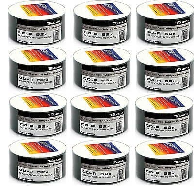 RitekTRAXDATA BLANK CD CDR CD-R MEDIA 52X WHITE INKJET PRINTABLE-600 DISCS PACK