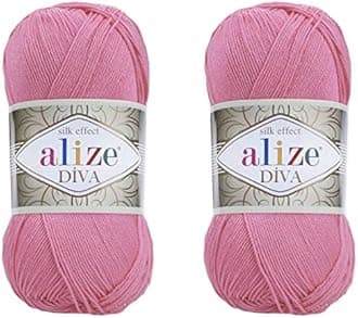 Alize Diva Yarn 100% Microfiber Acrylic Yarn, Silk Effect, 2 Skeins, 200gr, 767yds, Dark Pink