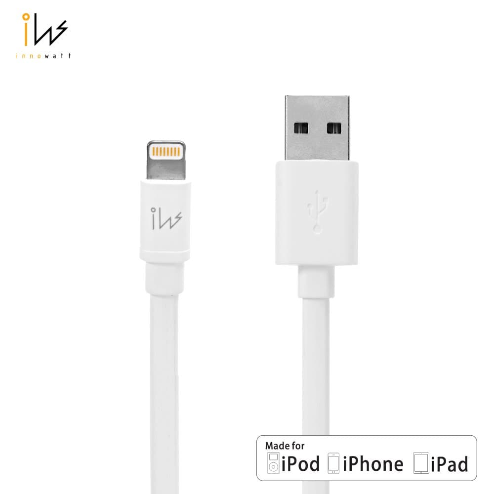 Apple MFi Certified Lightning Cable -Innowatt (3.2 ft / 1m) Flat Lightning to USB Sync and Charge Cable for iPhone 6 6Plus 5s 5c 5, iPad Air Air2 mini mini2 mini3, iPad 4th gen, iPod touch 5th gen