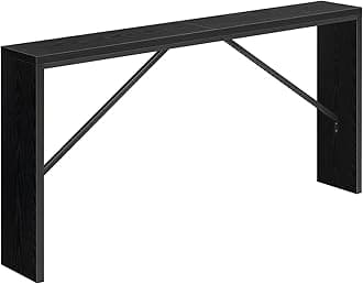 Console Table, 62.2" Long Sofa Table Behind Couch, Narrow Entryway Table, Farmhouse Dining Table with Angled Metal Frame, Industrial Console Table for Entryway, Black CTHB15801