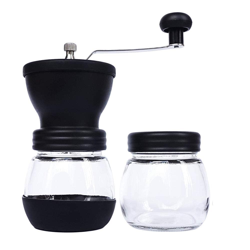 Hakif Manual Coffee Grinder，Washable,Removable Two Glass Jars,Adjustable Grind,Conical Ceramic Burr Mill