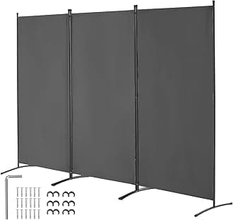 VEVOR Room Divider, 3 Panels Room Divider, Folding Privacy Screen and Portable Partition Divider for Room Separation, Freestanding Room Partitions for Office, Bedroom, Study, Grey