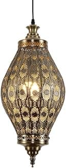 Turkish Moroccan Etching Chandelier Vintage Porous Arabic Pendant Light Brown Iron Hollow Ceiling Hanging Lamp for Kitchen Island Restaurant Hallway Foyer Lighting Fixture, SA1208