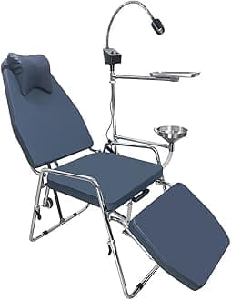Portable Microfiber Leather Foldable Dental Chair With Stainless Steel Frame Instrument Tray And Light