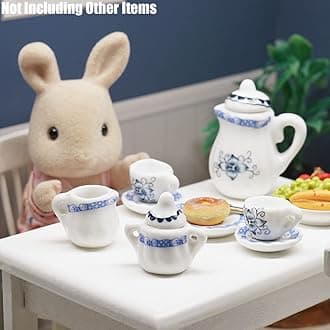 Odoria 1/12 Miniature Porcelain Tea Set 15Pcs Dollhouse Decoration Accessories, Blue Petals