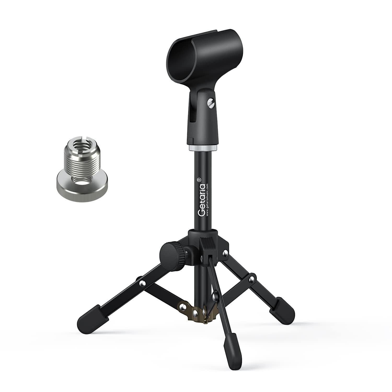 Desktop Microphone Stand –Folding Tripod Mic Stand with Clip, 5/8" to 3/8" Metal Screw Adapter Compatible with Snowball, Shure SM7B, Most USB & XLR Mics