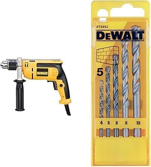 Dewalt DEWD024K DWD024KS 230 Volt Percussion Drill 13 mm with Kitbox, 701 W, Yellow/Black & DT6952-QZ Masonry Drill bit-Set (5 Piece)