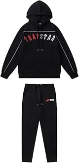 Embroidered Trapstar Tracksuit for Men and Women, Unisex Trapstar Shooters Suit, 2 Piece Sports Jogging Set Autumn Winter, Fleece Hooded Sweatshirt and Pants (Color : 8839 red, Size : Large)