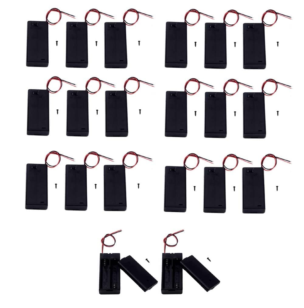 LAMPVPATH (Pack of 20) 2 AA Battery Holder with Switch, 2X 1.5V AA Battery Holder Case with Wire Leads and ON/Off Switch-Bulk
