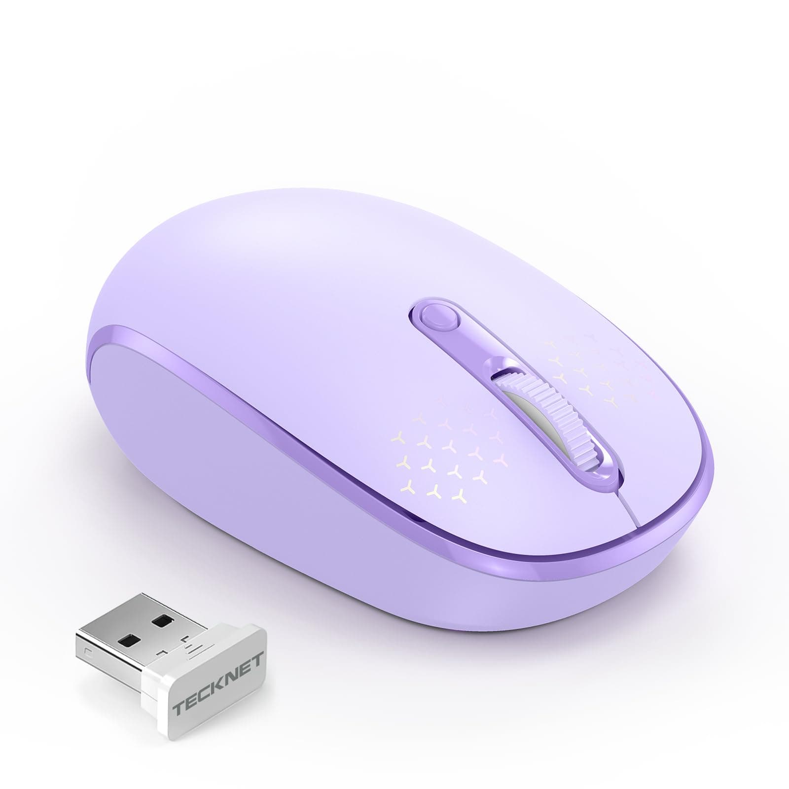 TECKNET Wireless Mouse, 2.4G Quiet Computer Mouse with USB Receiver, 4 Buttons Portable Cordless Mice for Chromebook, Laptop, PC, Mac, 800/1200/1600 DPI - Purple