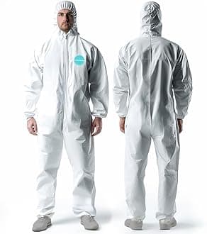 unisex-adult Microporous Polyethylene Coated Polypropylene Disposable Protective Coverall With Hood, Elastic Wrists and Ankles Hazmat suits (pack of 1)