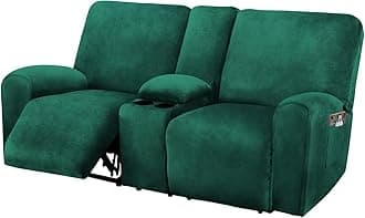 ULTICOR Reclining Love Seat with Middle Console Slipcover, 8-Piece Velvet Stretch Loveseat Sofa Covers, 2 Recliner Cover, Thick, Soft, Washable, Slipcovers (Retro Green)