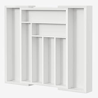 Pipishell Bamboo Expandable Drawer Organizer for Utensils Holder, Adjustable Cutlery Tray, Wood Drawer Dividers Organizer for Silverware, Flatware, Knives in Kitchen, Bedroom, Living Room (White)