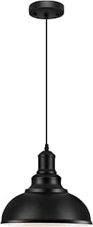 LOEHINLE Pendant Lighting Vintage Industrial Fixtures, Black Metal Farmhouse Lights, Ceiling Lamp for Kitchen Home Island Dining Room Bedroom, 11.4 inches