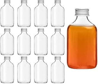 12pcs Empty Glass Juice, Milk, Coffee, Kombucha, Whiskey, Vodka Bottle for Party, Drink Shop (100ML, White Lid)