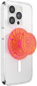 Round Phone Grip Compatible with MagSafe, Adapter Ring Included, Phone Holder, Wireless Charging Compatible - Swirl Aviation Orange