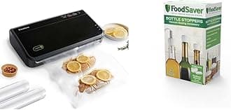 FoodSaver Vacuum Sealer Machine with Automatic Bag Detection, Sealer Bags and Roll, and Handheld Vacuum Sealer for Airtight Food Storage and Sous Vide, Black & Bottle Stoppers, 3 Pack