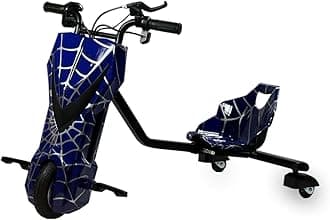 36V Electric Drift Trike for Kids | 8" Front Motorized Wheel & PU Rear Wheels with LED Lights | Variable Speed Ride-On | Suitable for Ages 8-14 | Unique Stylish Designs (Blue Spider)