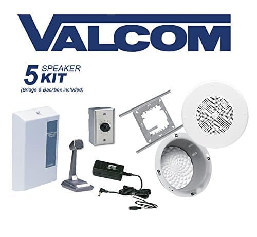 Valcom 5 Ceiling Speaker Overhead Amplified Paging System Kit with Bridge and Backbox Assembly
