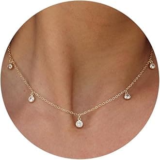Tewiky Dainty 14k Gold Plated/Silver Cubic Zirconia Necklaces for Women, Simple CZ Jewelry Necklaces Trendy Gifts