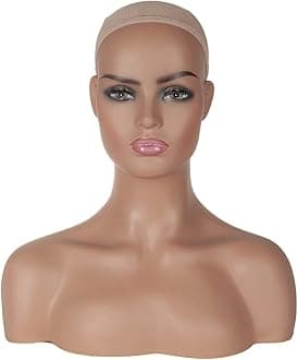 Realistic Female Mannequin Head with Shoulder Display Manikin Head Bust for Wigs,Makeup,Beauty Accessories Displaying