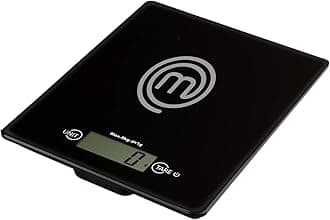 MasterChef Digital Kitchen Scales, Small Electronic Scale for Weighing Food During Cooking in Grams or Ounces (up to 5kg), Tempered Safety Glass, Touch Controls & Auto Switch-Off, Black