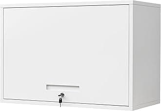 Yizosh Metal Wall Cabinet with Doors and Shelves, Floating Storage Unit for Garage or Basement (White, 21.6" H)