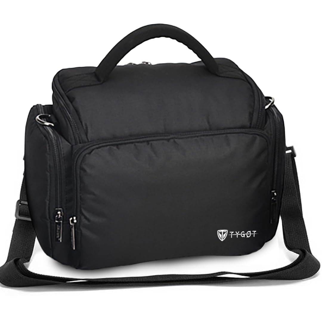 Water Resistant Camera Bag/Case Shoulder Strap Space for Photography Lens and Accessories Compatible for Nikon, Canon, Sony, Panasonic, Samsung & Other SLR/DSLR etc (Black & Silver)