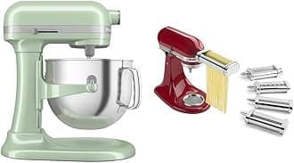 KitchenAid® 7 Quart Bowl-Lift Stand Mixer, Pistachio & KSMPDX Pasta Deluxe Set Stand Mixer Attachment, 5 Piece, Stainless Steel