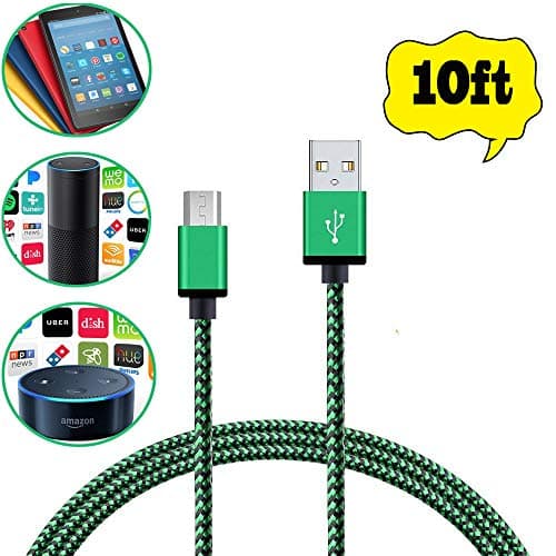 Micro USB Charger Cable for Amazon Echo Dot,Fire HD 8 Tablet and Kindle eReaders High Speed Nylon Braided (10ft)